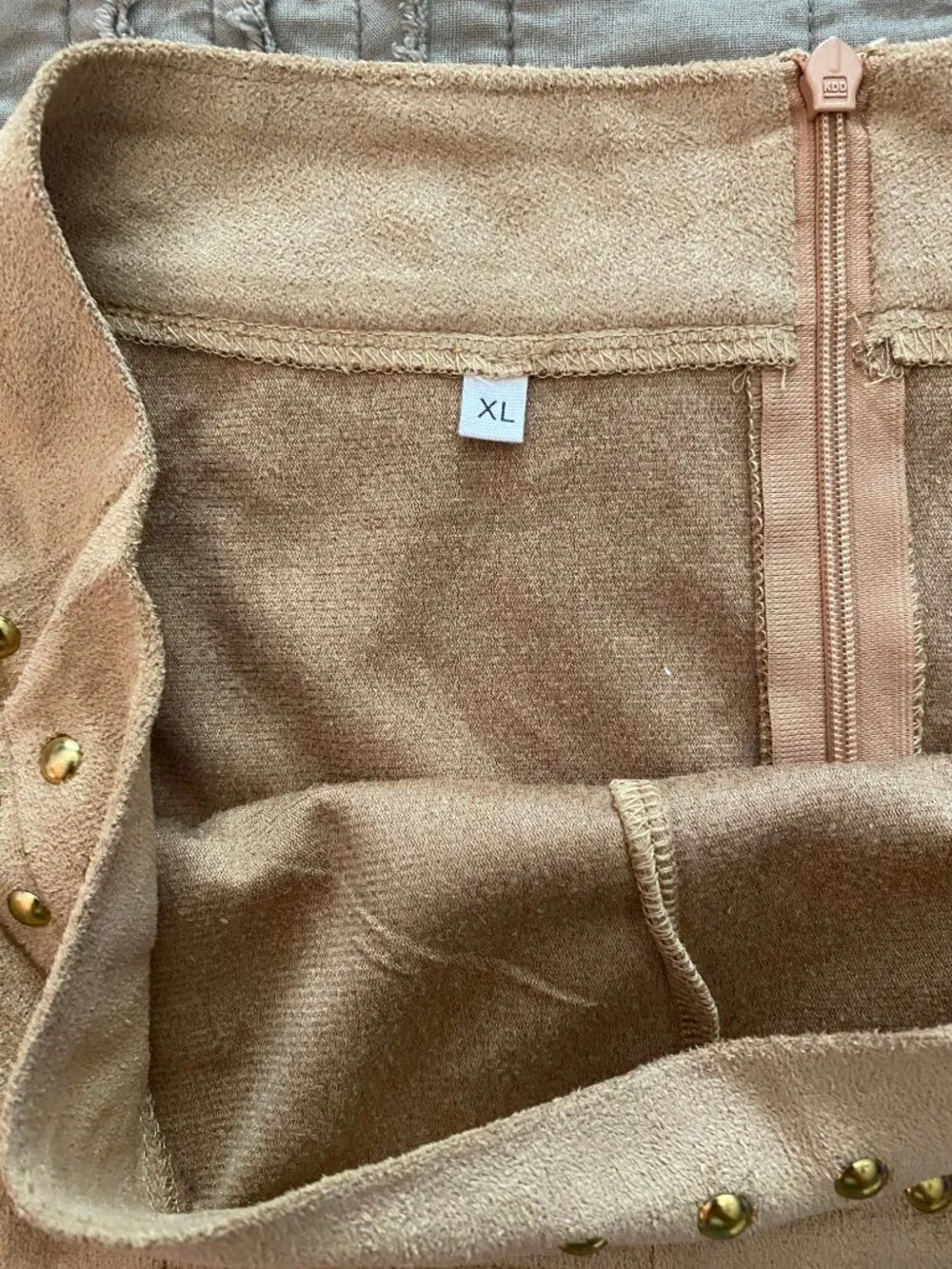 Boho Faux Suede Fringe Mini Skirt - Tan Studded Western Festival Cowgirl - XL - Picture 5 of 7